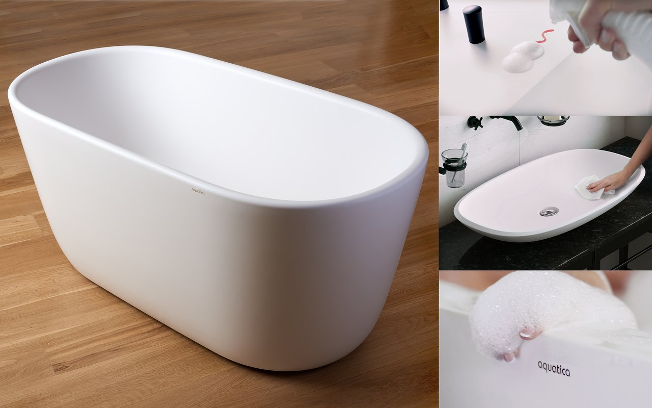 Nonporous AquateX™ and NeroX™ solid surface tubs and washbasins